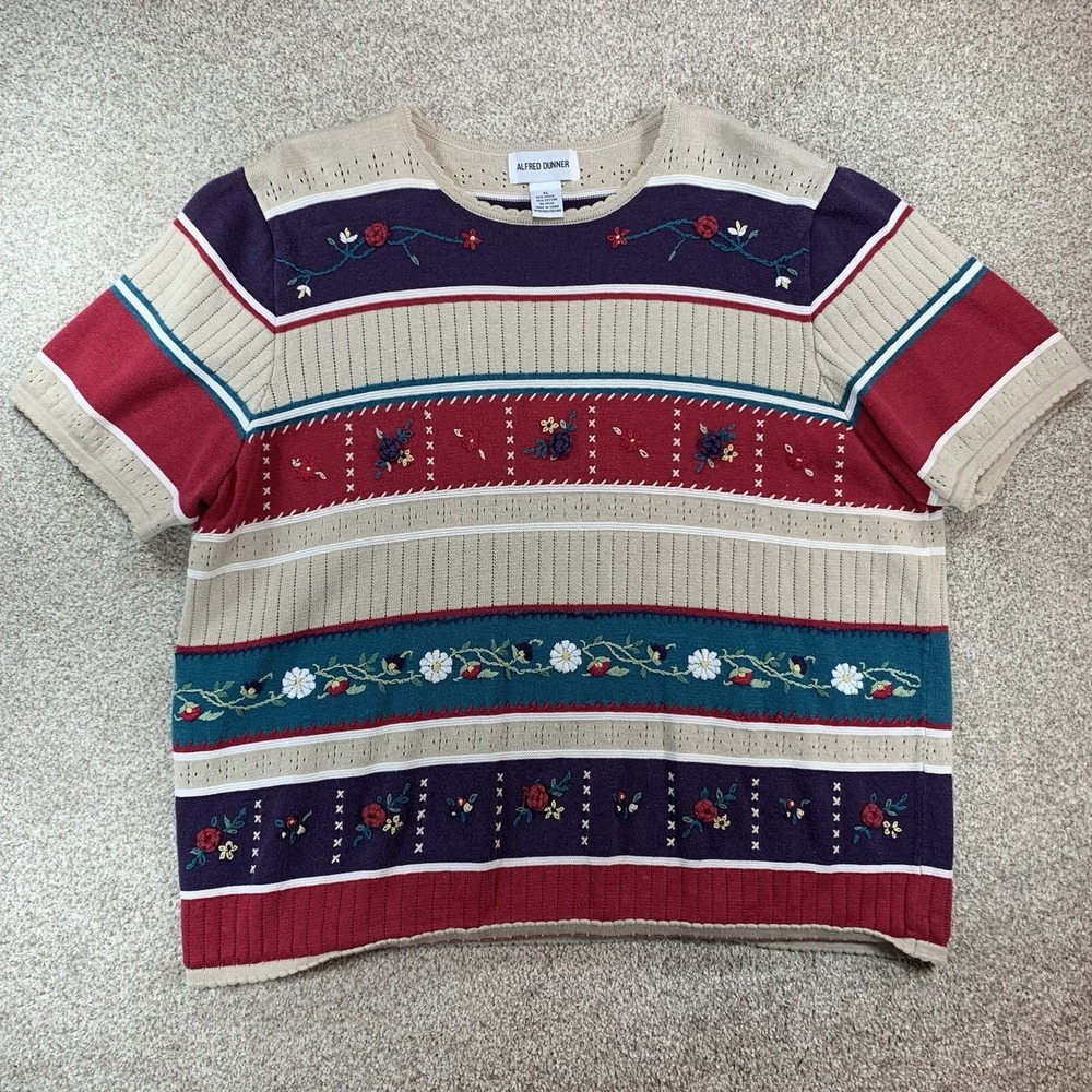 VTG Alfred Dunner XL Embroidered Shirt Floral Grannycore Cottagecore Boho Knit